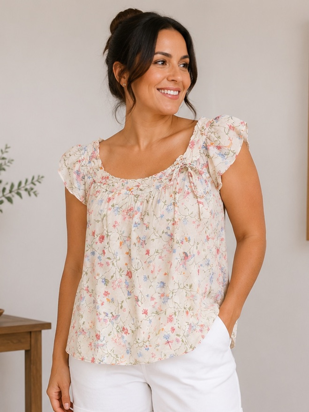 Tendenze Made in Italy 100% Silk Floral Off-the-Shoulder Blouse | Size Small